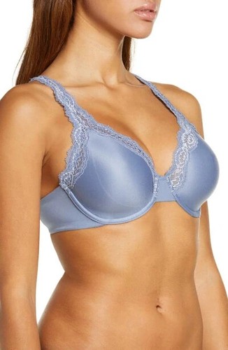 Wacoal SOFTLY STYLED 855301 Wild Wind Blue Lace Trim Stretch Nylon UW Bra - 32D - Picture 8 of 11
