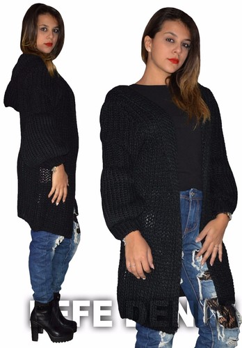 Damen Maxi Strickjacke Kapuzenpullover Strick Wolle Made in Italy 862 - Bild 9 von 9