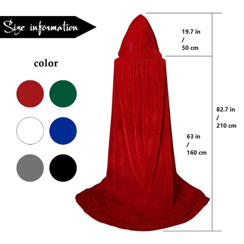 Black Witch Velvet Cloak Halloween Hooded Cape Queen King Robe Outfit Renaiss... - Picture 6 of 6