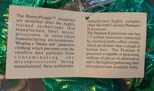 Intel Pentium II MMX 8" Bunny People Metallic GREEN with Tag Vintage 1997 - Picture 6 of 7