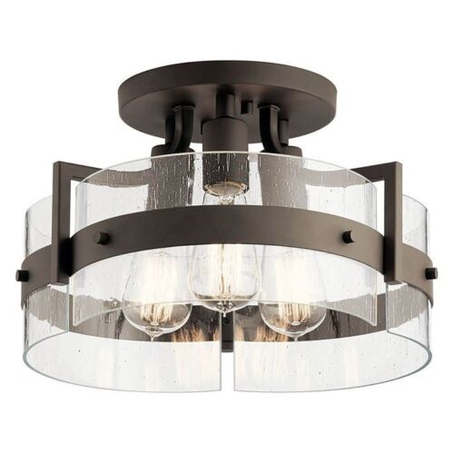 Kichler Colmar 14" 3 Light Farmhouse Semi Flush Bronze Ceiling Light - Picture 3 of 8