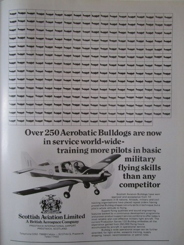 11/77 PUB SCOTTISH AVIATION AEROBATIC MILITARY TRAINER BULLDOG 250 IN SERVICE AD - Bild 2 von 2