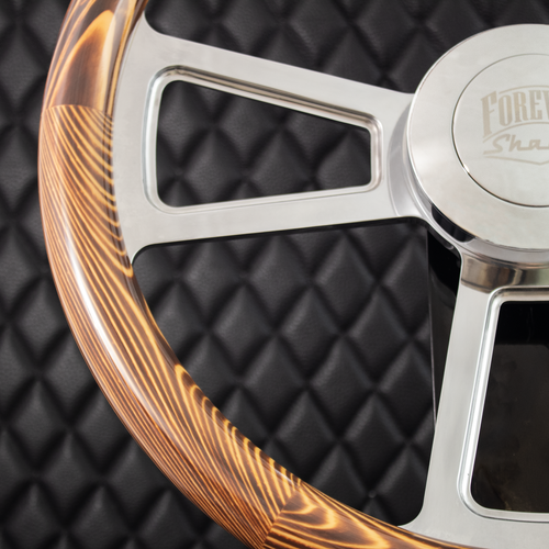 (T04) 18" Steering Wheel Big Rig Flamed Pine Wood KEN W900 & PETE 320-389 - Picture 3 of 14