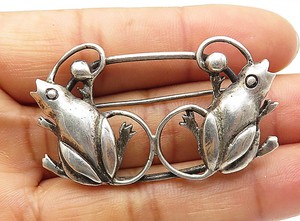 925-Sterling-Silver-Vintage-Double-Mouse-Motif-Animal-Brooch-Pin-BP2786