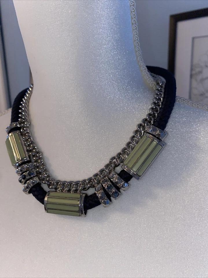 lia sophia Necklace Instaglam Statement Choker Blue Rope Green Silver 15-17" EUC - Image 4 of 4
