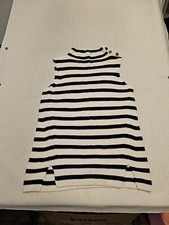Ann Taylor Loft White Navy Striped Gold Button Mock Neck Sweater Knit Tunic SZ S