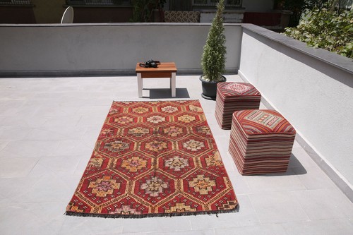 4x7 Traditional Geometric Hand Knotted Wool Oriental Vintage Kilim Area Rug - Picture 3 of 10