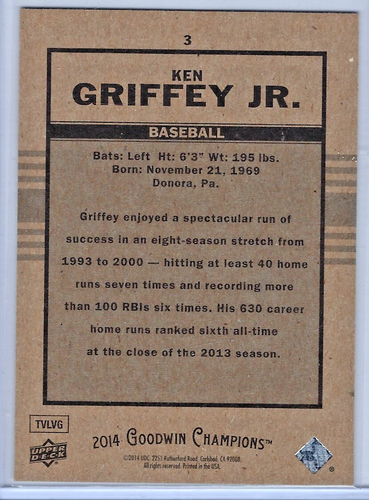 Ken Griffey Jr - 1994 Upper Deck Goodwin Champions Goudey Card 3 - Picture 2 of 2