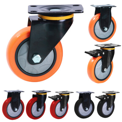 #ad 2 4 Pack Heavy Duty Swivel Plate Caster Polyurethane Wheels 3quot; 4quot; 5quot; Wheels $25.64