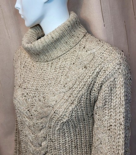 PER UNA Cable Knit ROLL NECK JUMPER with WOOL ~ Size S ~ NEUTRAL (rrp £39.50) - Picture 2 of 7