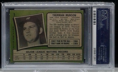1971 Topps #5 Thurman Munson Yankees PSA 6 EX-MT  - Picture 2 of 2