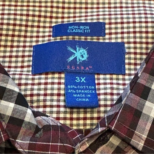 Egara No Iron Button Up Dark Red/Black/White plaid Pattern Long Sleeve Shirt 3XL - Picture 3 of 4