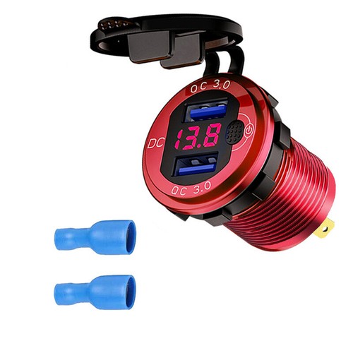Prise allume-cigare voiture double port USB aluminium 12V-24V prise voltmètre LED - Photo 10 sur 26