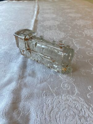 Vintage Clear Glass Train Engine Locomotive Candy Container #888