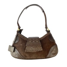 Vintage Via Spiga Suede Leather Y2k Hobo Bag Western Purse Brown Tassel Flap