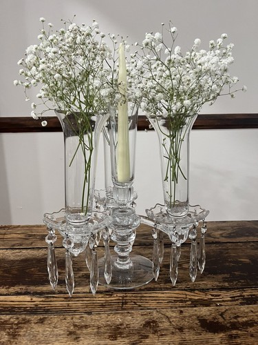 Vintage Cambridge Kristall Epergne Kandelaber mit Bobesche Kerzenhalter Herzstück