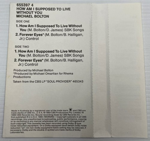 Michael Bolton How Am I Supposed To Live Without You Cassette Tape Single 1989 - Picture 7 of 24