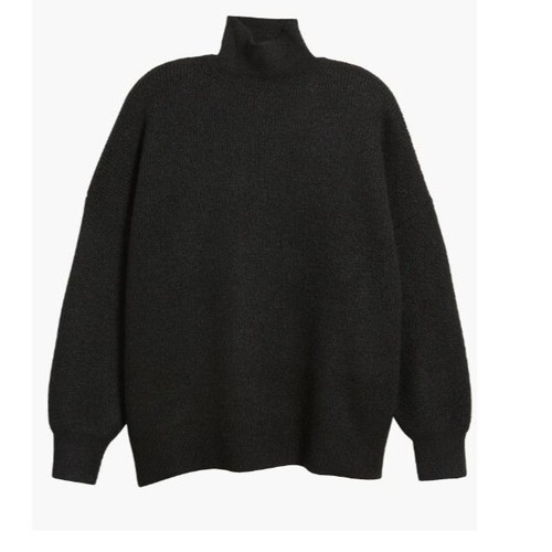 Topshop Funnel Neck Oversized Rib Sweater, Black, SZ. US 4-6 - 第 1/12 張圖片