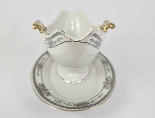 Crown Lion Ivory Hutschenreuther Gravy Boat Bavaria Gold Gilt Attached Plate - Picture 4 of 16