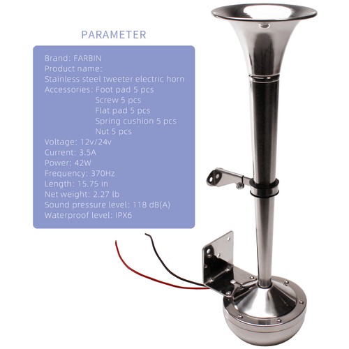 12V Waterproof Marine Horn Single Trumpet Stainless Steel Electric Horn for Boat - Bild 7 von 12