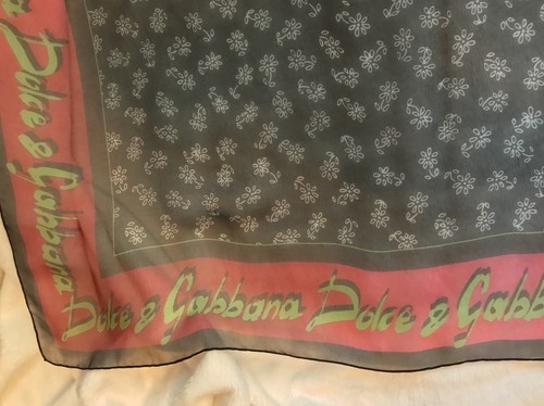 NEW DOLCE & GABBANA Silk Chiffon Black Red LOGO Scarf - 27” Square - Picture 7 of 12