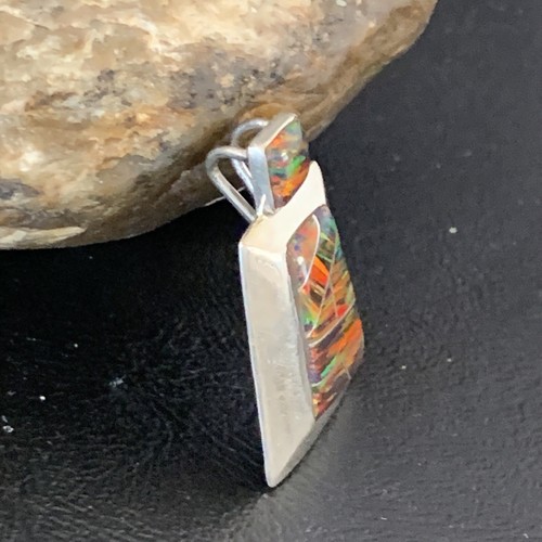 Mens & Womens Red Opal Navajo Sterling Silver Inlay Pendant 13343 - Picture 12 of 12