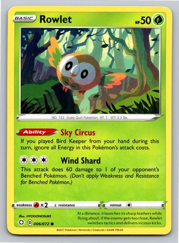 Rowlet 006/072 Common Shining Fates Pokemon Card - NM Near Mint - Picture 1 of 2