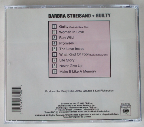 Streisand, Barbra : Guilty CD - COLUMBIA CK-36750 - Picture 2 of 2