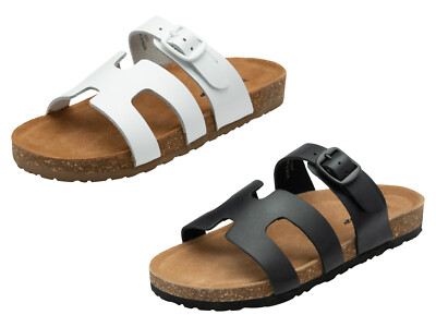 Womens Dunlop Sandals Soft Cushioned Footbed Real Leather Cut Out Straps Buckle