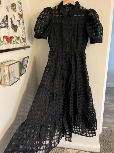 Small English Factory Puffy Sleeve Black Dress - Picture 4 of 6