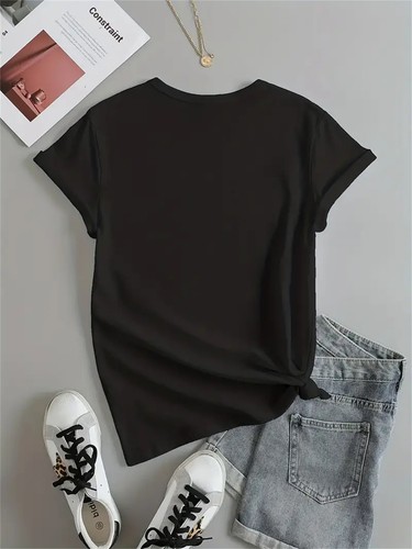 Goose Bumps Graphic Print Solid T-Shirt, Crew Neck Short Sleeve Casual Top - Picture 2 of 12