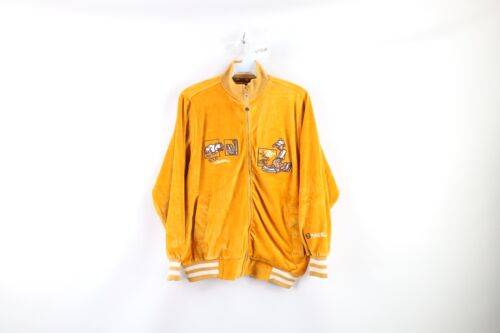Vintage 90s Streetwear Boys Medium Distressed Hip Hop Velour Track Jacket Orange