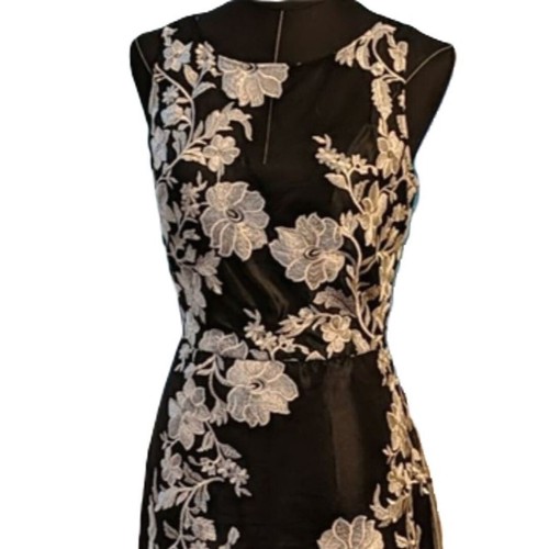 Studio 1 New York Sz 8 Dress Black Mesh Embroidered Ivory Floral Sleeveless NWT - Picture 19 of 22