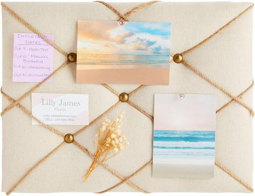 Picture Bulletin Board, Linen Fabric Photo Display Board with Hooks (16 X 12 In - Picture 4 of 12