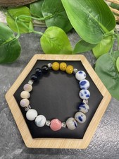 Handmade Ceramic Bead Beaded Stackable 6.5  Plus Stretch Bracelet New B231