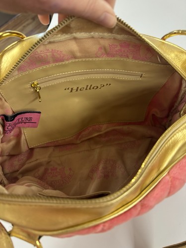 Rare Y2K Vintage Juicy Couture Peach Pink & Gold velvet Handbag Crown Daydreamer - Picture 9 of 23