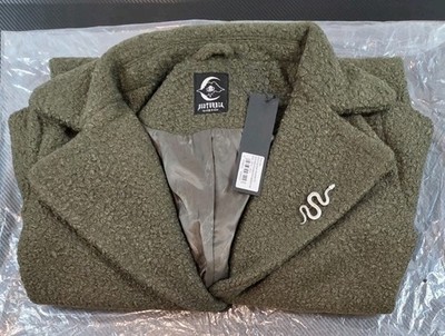 Size US 4 Disturbia Gorgon Bouclé Oversized Coat with Snake Brooch - Green