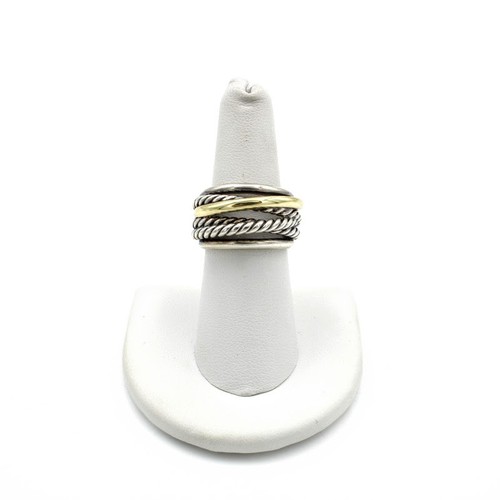 David Yurman Sterling 18K Labyrinth Crossover Curb Link Rings Lot of 3 #S2522-3 - Picture 4 of 9
