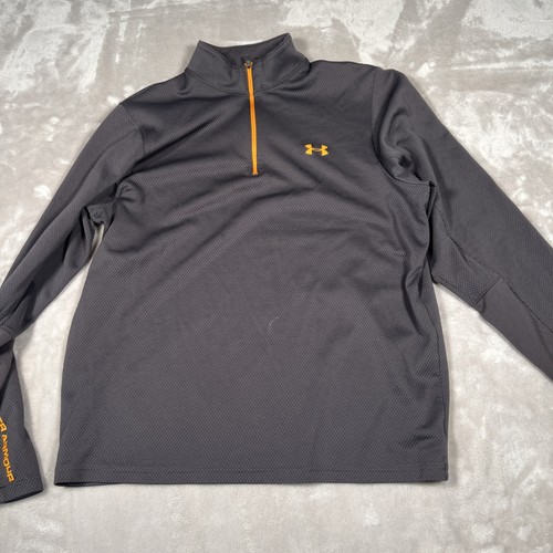 Mens Black & Orange Under Armour Shirt 1/4 Zip Long Sleeve HeatGear Loose Medium