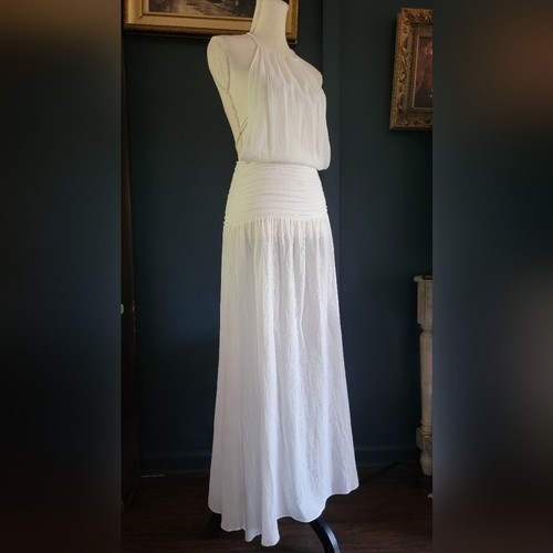 NWOT SER.O.YA White Sheer Open Back Maxi Dress Drop Waist Halter Neck Small - Picture 3 of 14