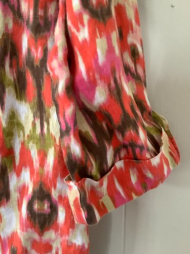 Jones New York Linen Button Front Shirt Beach Artsy Batik Boho Cottage MEDIUM - Picture 4 of 9