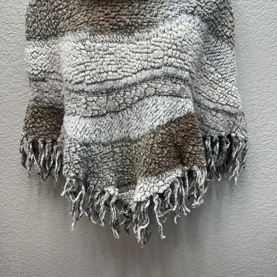 INC Mujer Suéter Poncho Capucha Cuello Flecos Mezcla Lana Rayas Talla S/M Foto 3 de 4