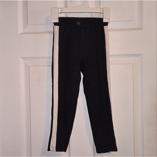 Zara Kids Black Viscose Straight Leg Ponte Trousers Pants White Side Stripes 6