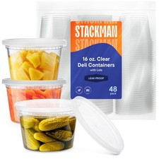 Deli Containers with Lids [48 Sets - 16 oz.] Pint Plastic Soup Container - Di...