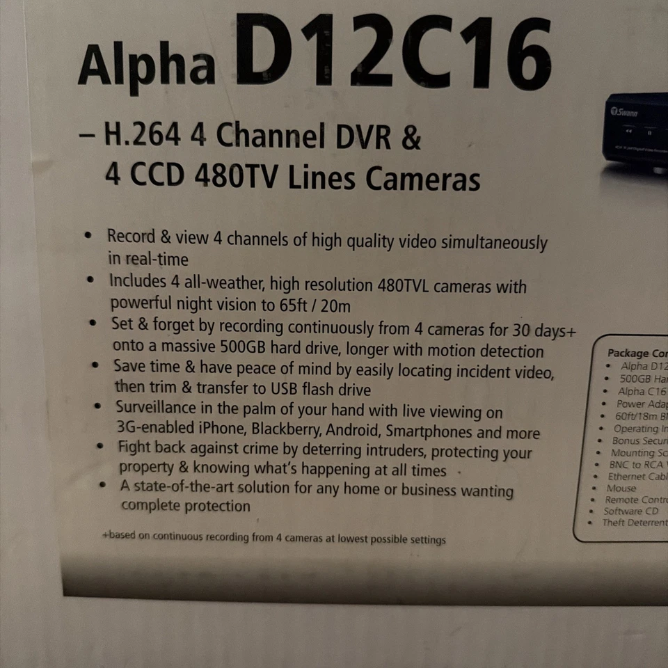Swann Alpha Series D12 4-Channel Dvr Day Night 4 Cam 500gb HDD Security System - Image 2 of 4