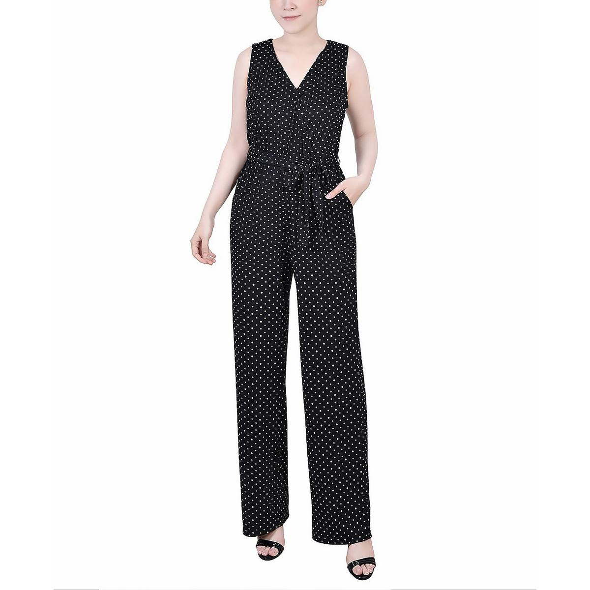 Женский черно-белый комбинезон с поясом в горошек Petites PL BHFO 0934 из коллекции NY Collection