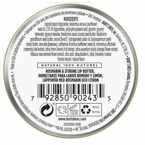 Burt's Bees 100 % natürliche feuchtigkeitsspendende Lippenbutter mit Rosmarin & Zitrone, 6 Dosen - Bild 8 von 9