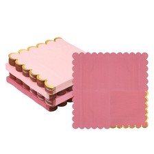1 Set Scalloped Cocktail Napkins with Gold Foil(100Pcs, 5 x 5 Inch, Pink)