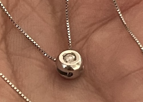 "COLLAR CADENA CAJA COLGANTE DIAPOSITIVA DIAMANTE ORO BLANCO MACIZO 18K 18""" - Imagen 2 de 3