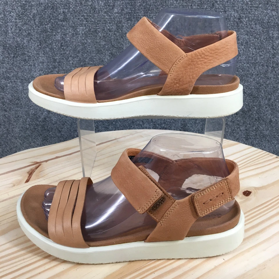 Ecco 凉鞋女式 8 踝带棕色皮革钩环休闲露趾 — 第 2/4 张图片